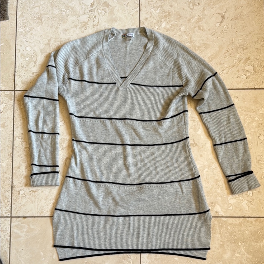 Ana Gray Striped V-Neck Sweater